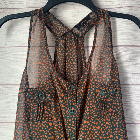 Mine Black and Brown Sheer Racerback Tank Top Button Up Front Pockets Size S - Picture 2 of 14